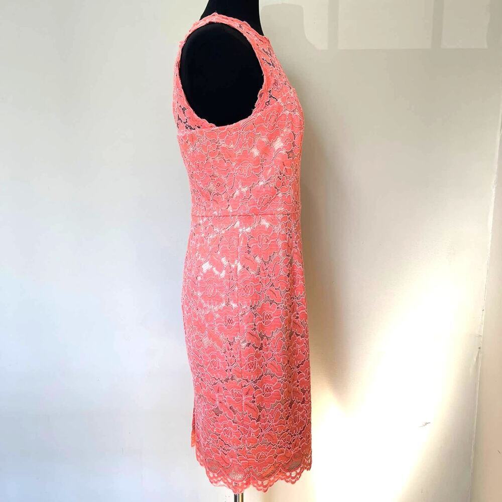 VINCE CAMUTO Pink Salmon Lace Overlay Sheath Dress Floral Sleeveless Size 10 - Picture 4 of 15